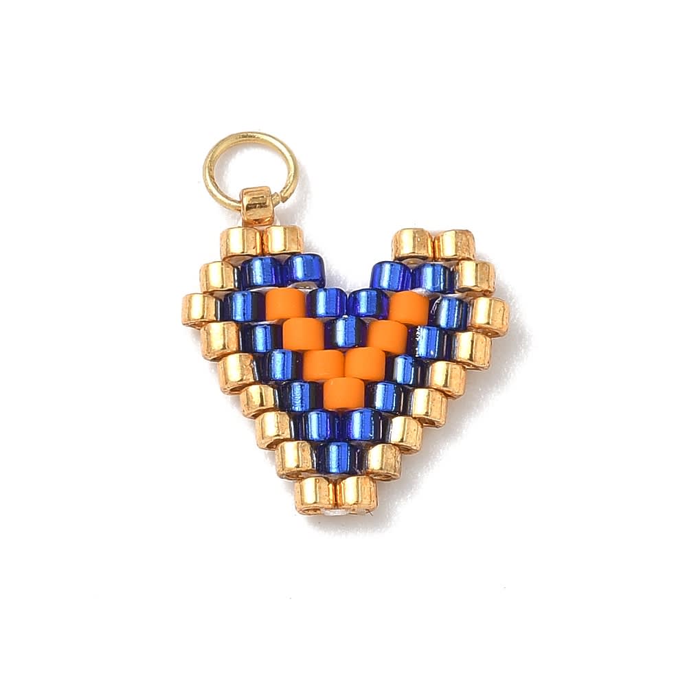 Dije colgante corazón de mostacilla 13 mm vidrio baño oro / unidad2