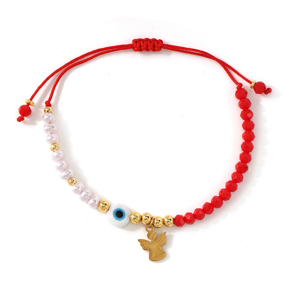 Pulsera ajustable hilito rojo ojo turco ángel perla cristal / unidad1