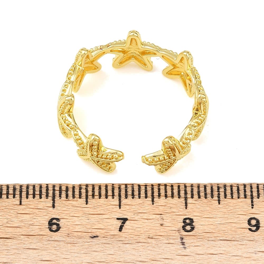 Anillo ajustable estrellas de mar 9 mm baño oro / unidad2