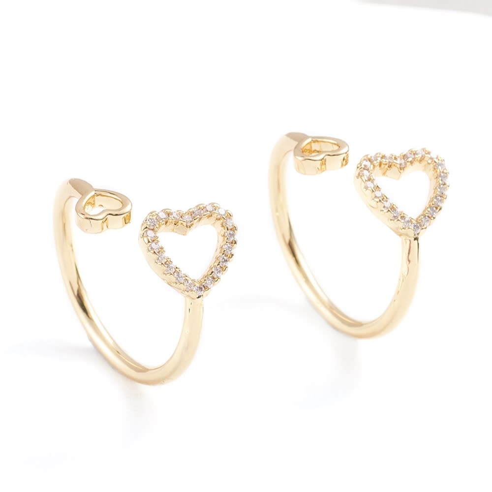 Anillo ajustable corazón doble 9 mm zircón baño oro / unidad3
