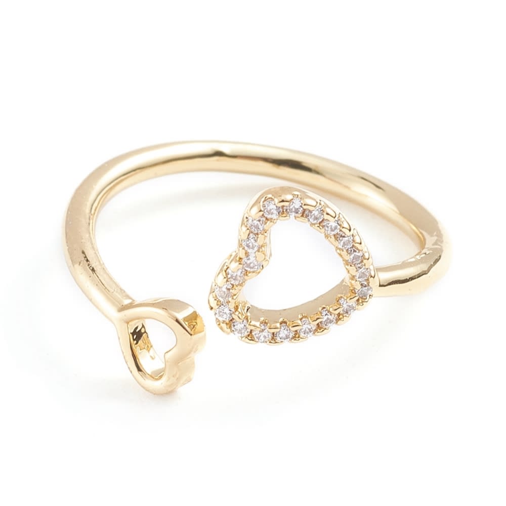Anillo ajustable corazón doble 9 mm zircón baño oro / unidad1