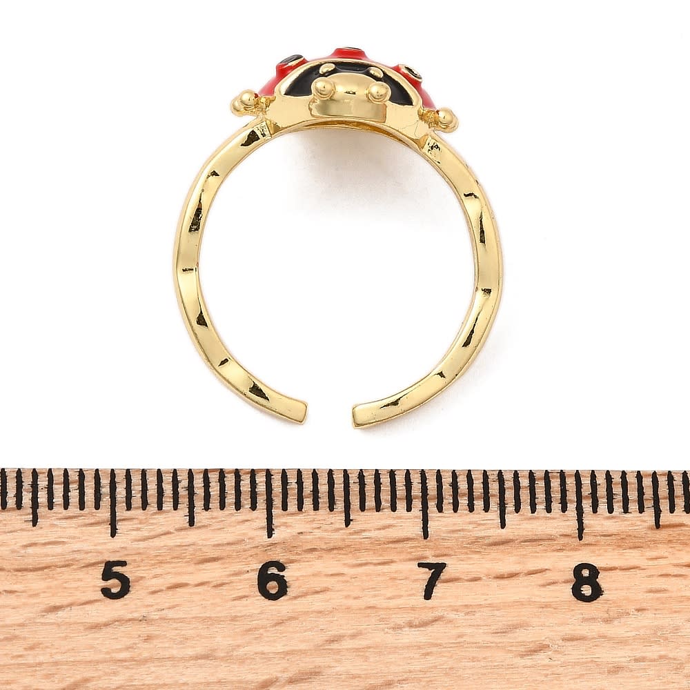 Anillo ajustable chinita mariquita 15 mm esmaltado baño oro / unidad2
