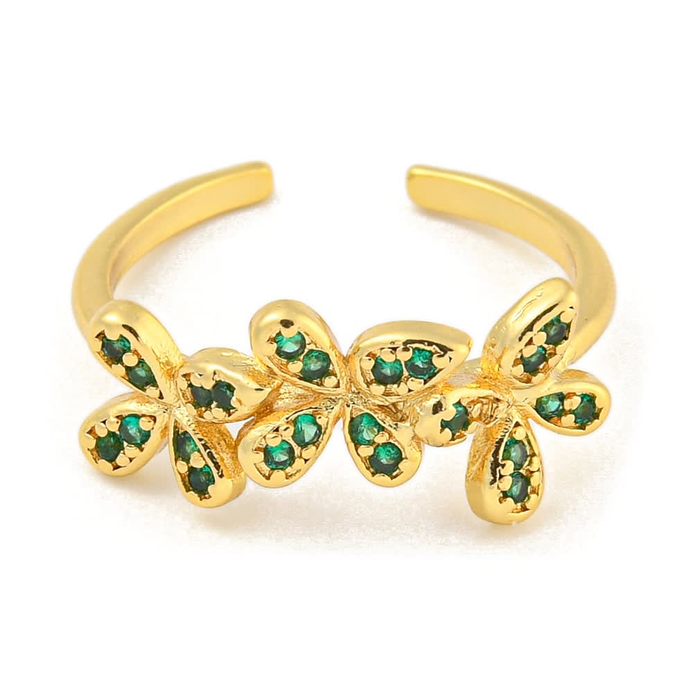 Anillo ajustable flores verdes 20.5 mm baño de oro zircón / unidad2