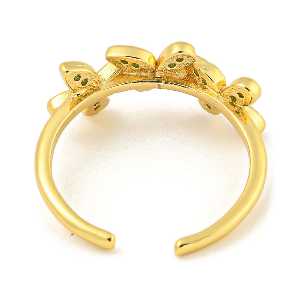 Anillo ajustable flores verdes 20.5 mm baño de oro zircón / unidad3