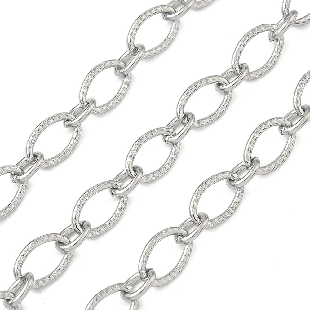 Cadena de eslabón ovalado texturizado 8.5x5.5 mm acero / metro1