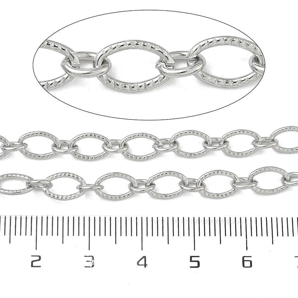 Cadena de eslabón ovalado texturizado 8.5x5.5 mm acero / metro3