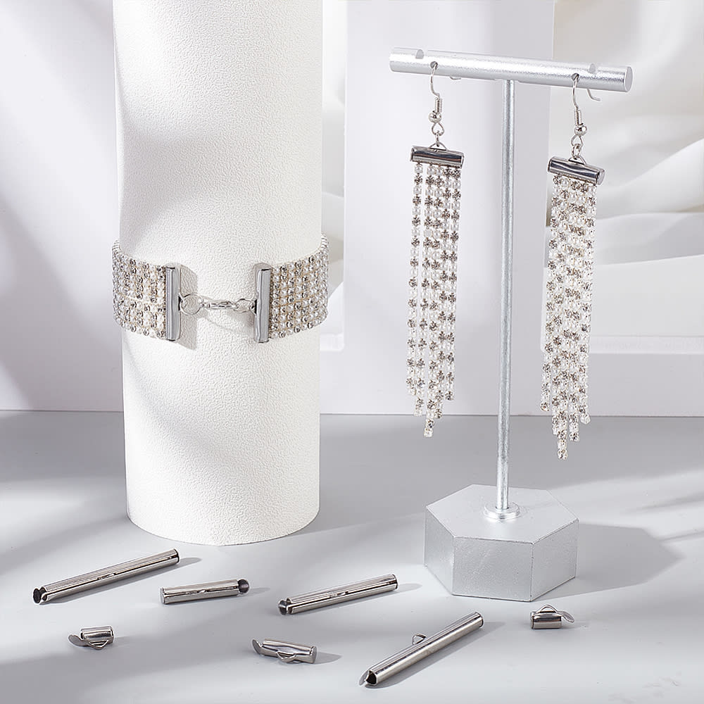 Terminal tubo pulsera collar 8-40 mm acero plateado / par3