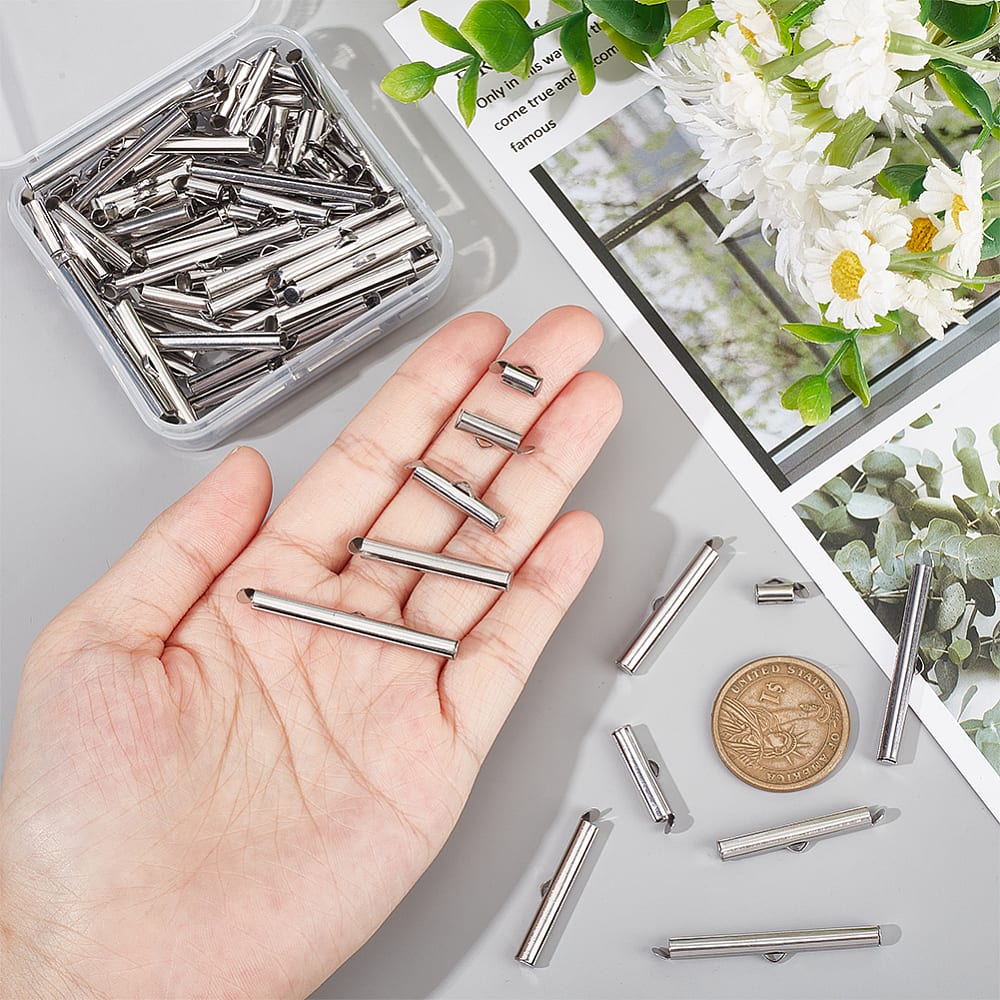 Terminal tubo pulsera collar 8-40 mm acero plateado / par4