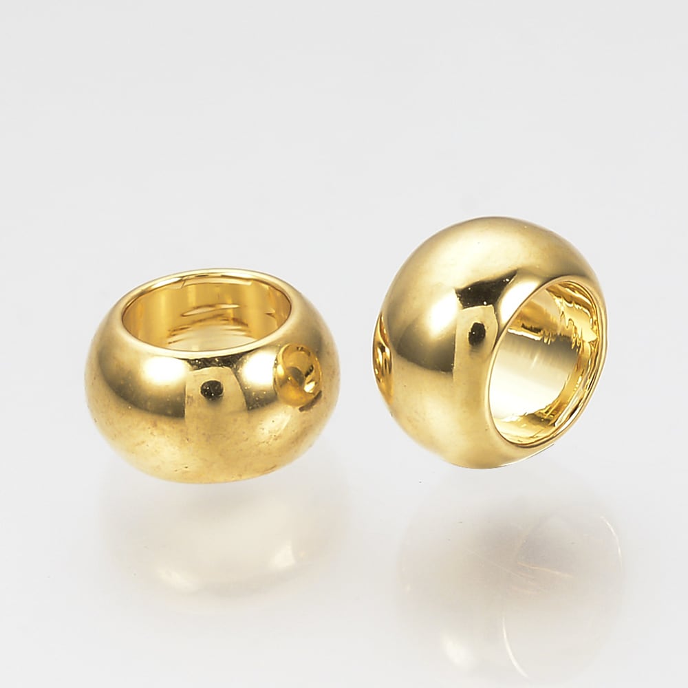 Cuenta separador balin plano 6x3.5 mm orificio grande baño de oro / unidad1