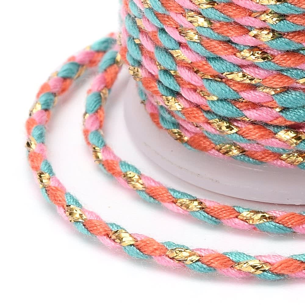 Cordón trenzado metálico algodón macramé 1.5 mm / rollo4