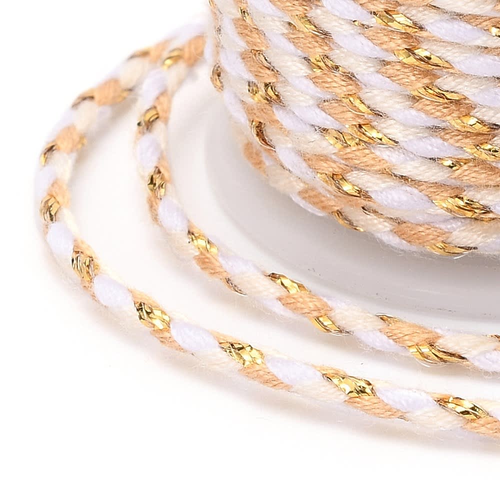 Cordón trenzado metálico algodón macramé 1.5 mm / rollo10