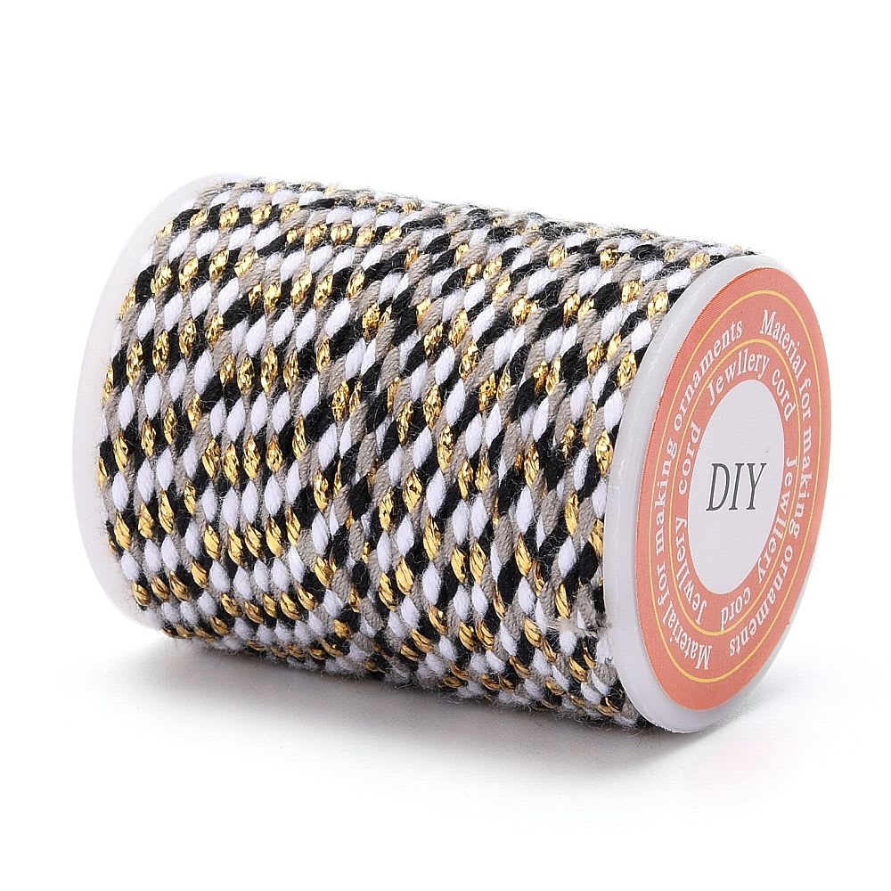 Cordón trenzado metálico algodón macramé 1.5 mm / rollo6