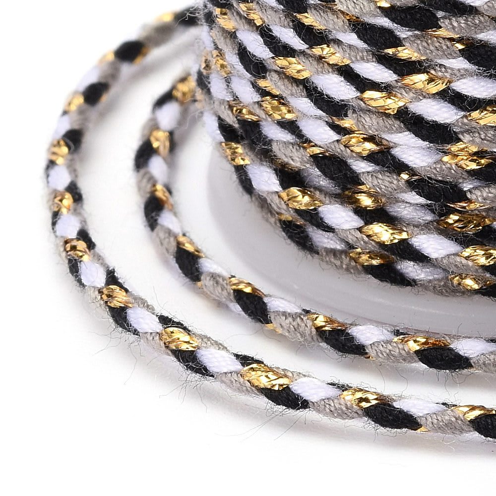 Cordón trenzado metálico algodón macramé 1.5 mm / rollo7