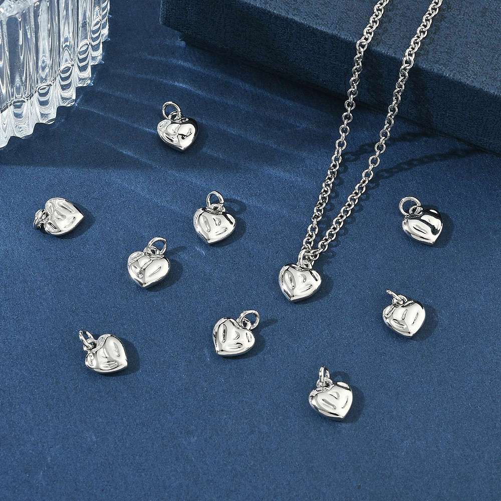 Dije colgante corazón 8 mm baño platino / unidad5