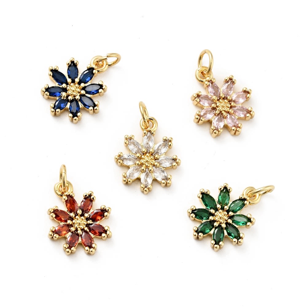 Dije colgante flor zircón 14.5 mm baño de oro / unidad1