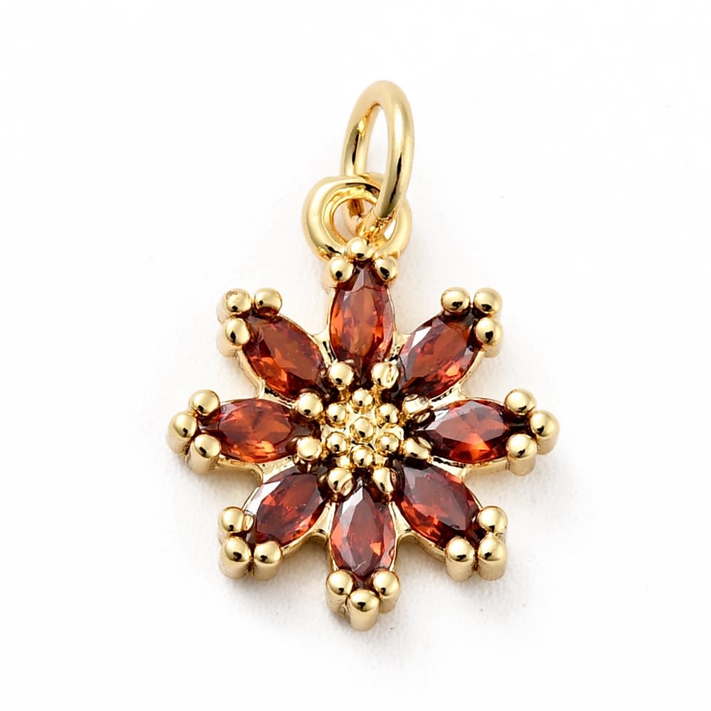 Dije colgante flor zircón 14.5 mm baño de oro / unidad2