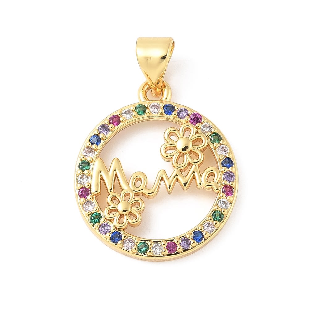 Dije colgante mama 20x17 mm baño oro zircón multicolor / unidad1