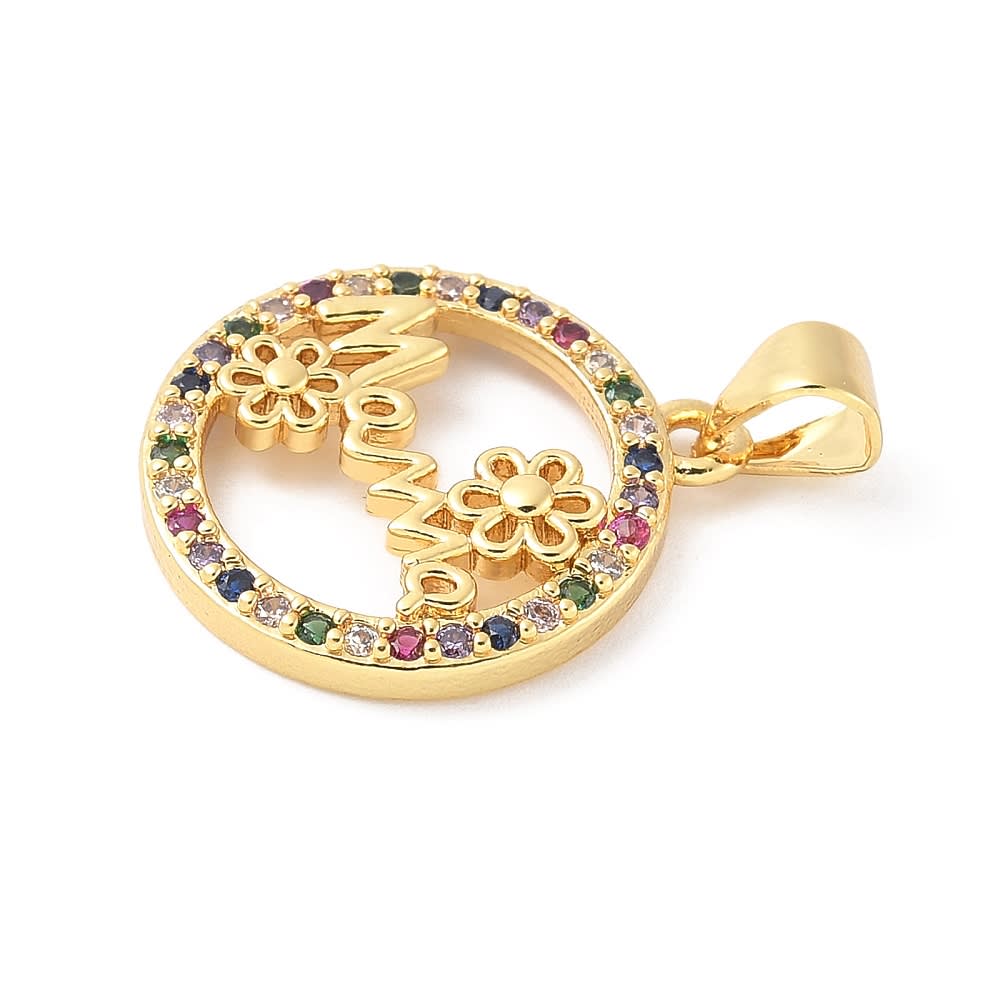 Dije colgante mama 20x17 mm baño oro zircón multicolor / unidad2