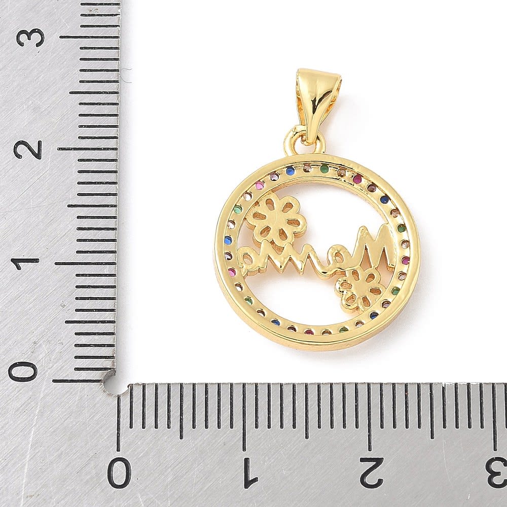 Dije colgante mama 20x17 mm baño oro zircón multicolor / unidad3