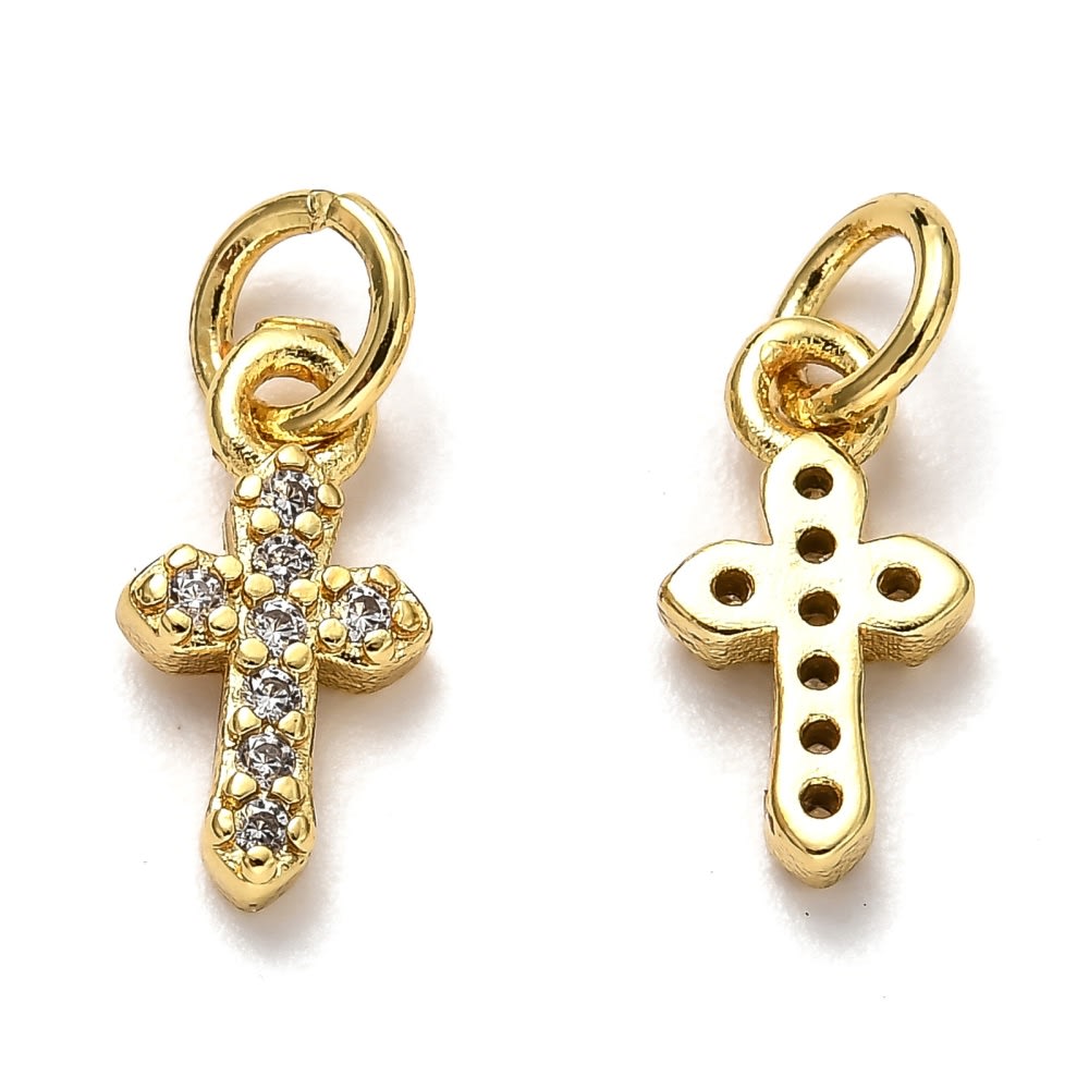 Dije colgante mini cruz 6x12 mm zircón baño de oro / unidad2