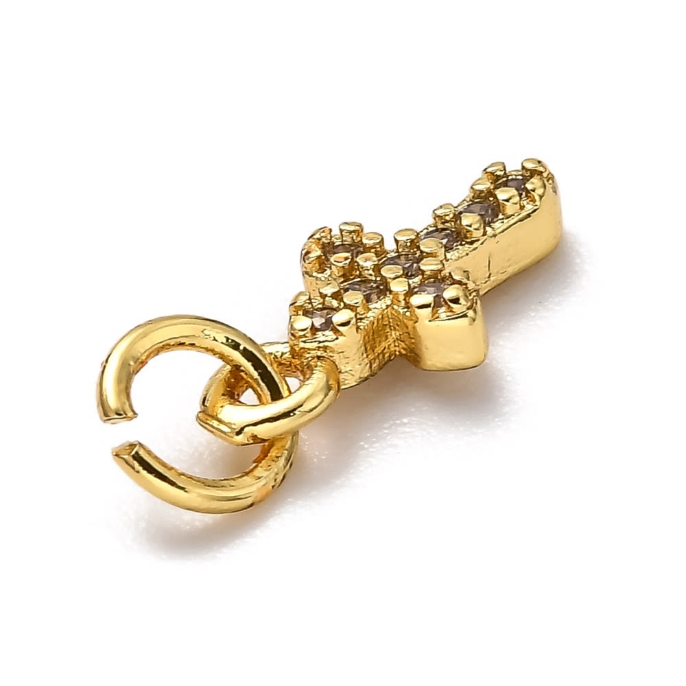 Dije colgante mini cruz 6x12 mm zircón baño de oro / unidad3