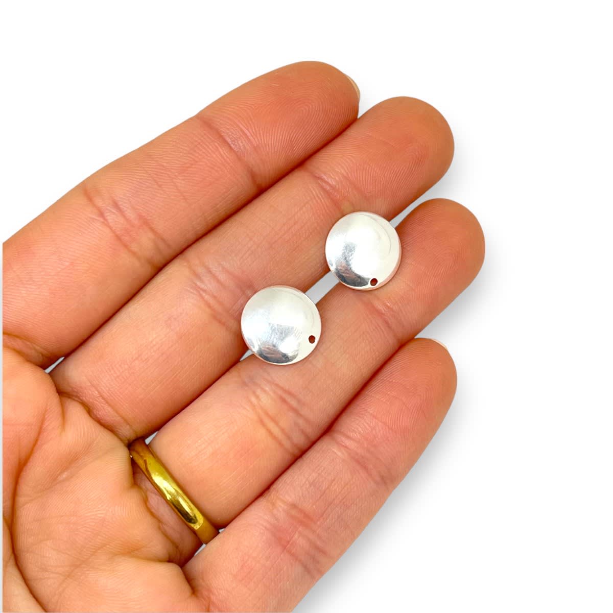 Base de aros topito redondo abombado pequeño 11 mm baño de plata / par2