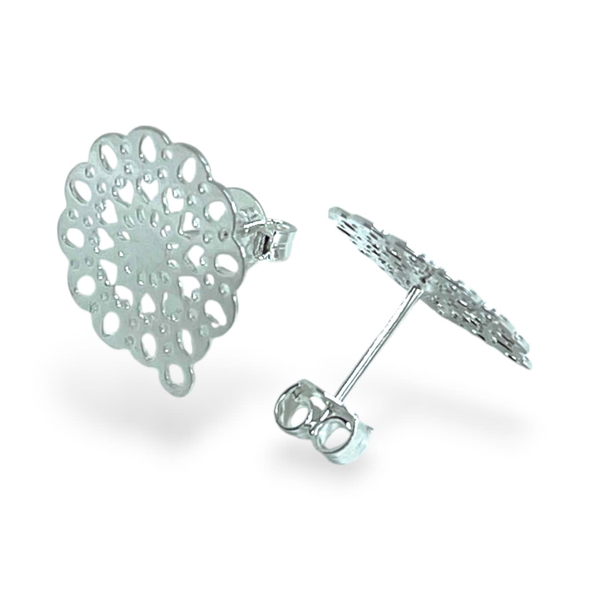 Base de aros topito mandala 15 mm baño de plata / par1