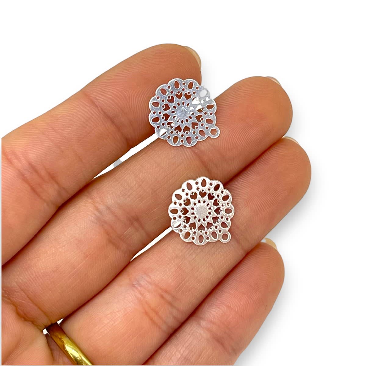 Base de aros topito mandala 15 mm baño de plata / par2