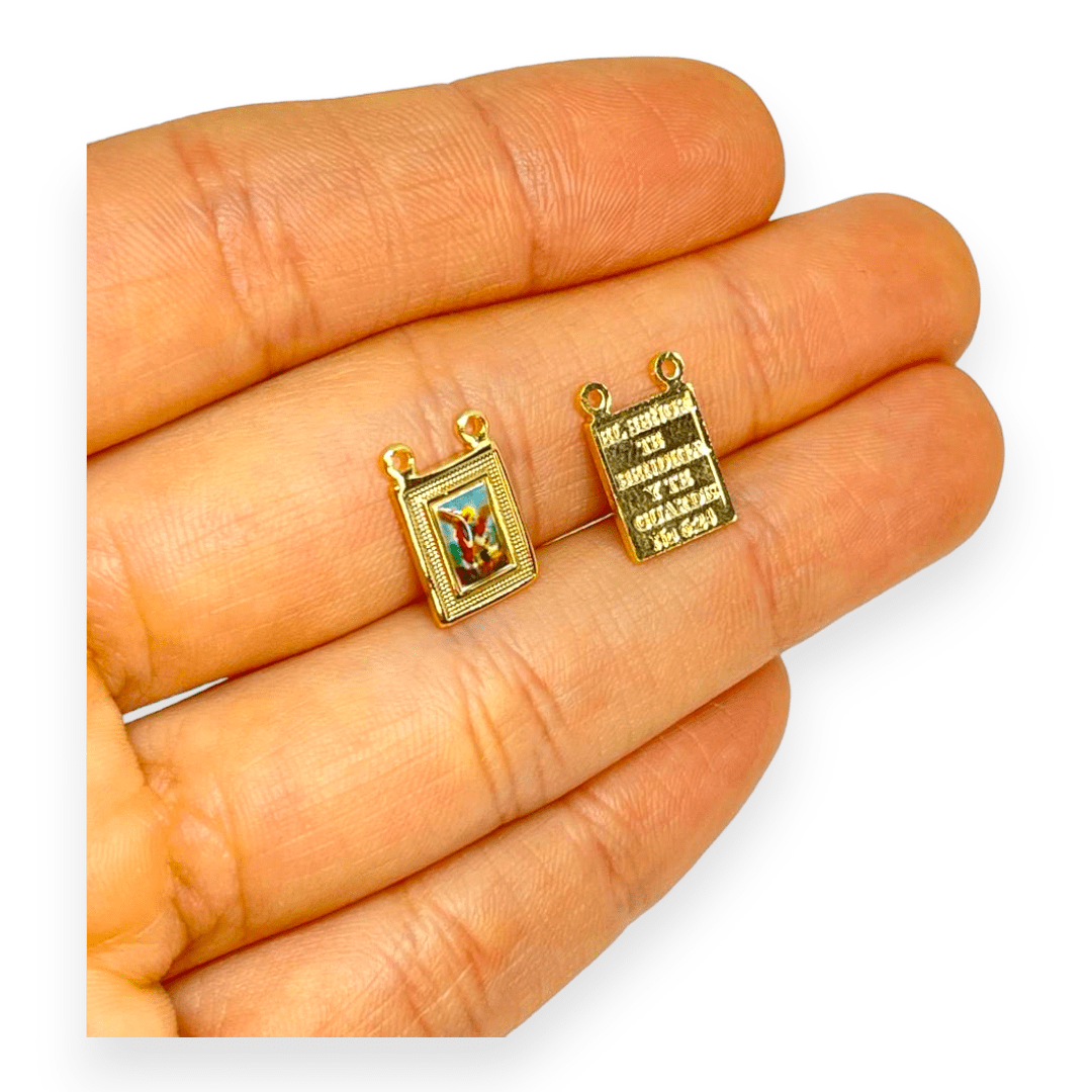 Dije escapulario 10x8 mm religioso santos baño de oro / unidad10