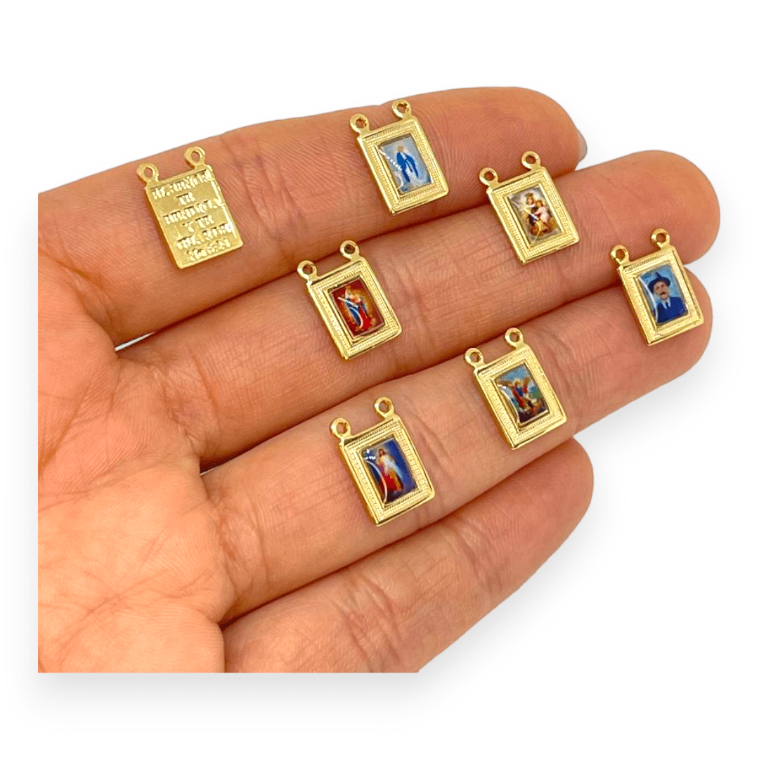 Dije escapulario 10x8 mm religioso santos baño de oro / unidad7