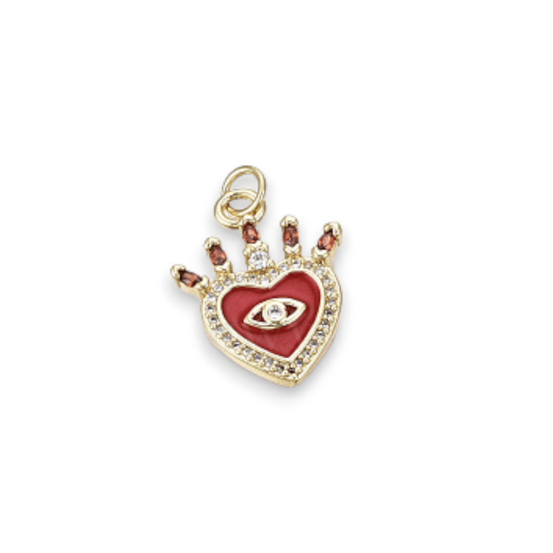 Dije esmaltado corazón ojo nazar 21 mm baño de oro / unidad7