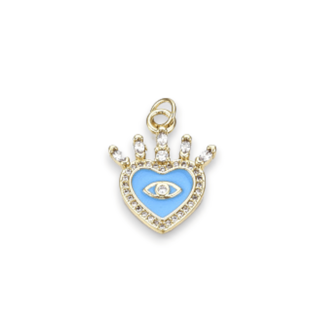 Dije esmaltado corazón ojo nazar 21 mm baño de oro / unidad6