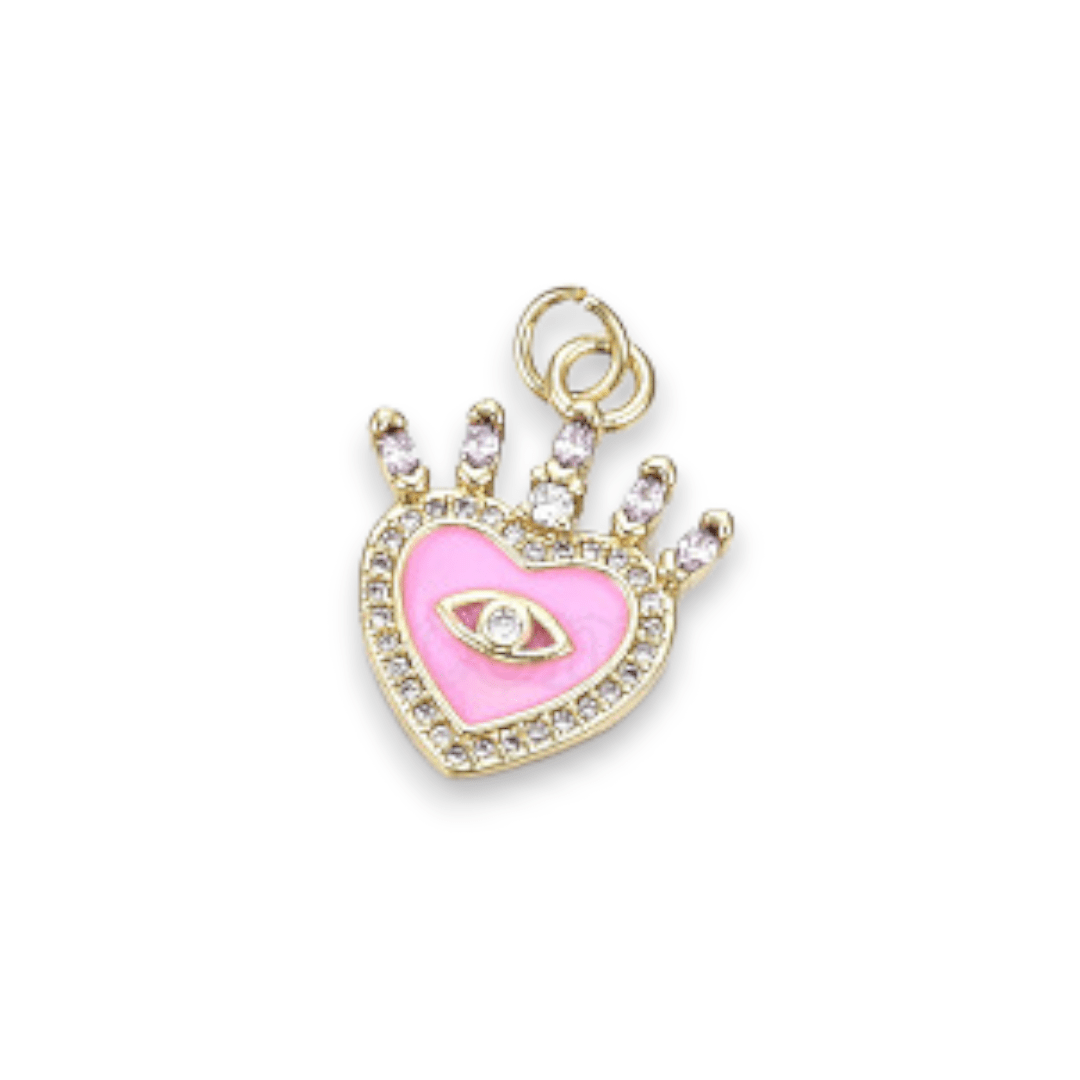 Dije esmaltado corazón ojo nazar 21 mm baño de oro / unidad5
