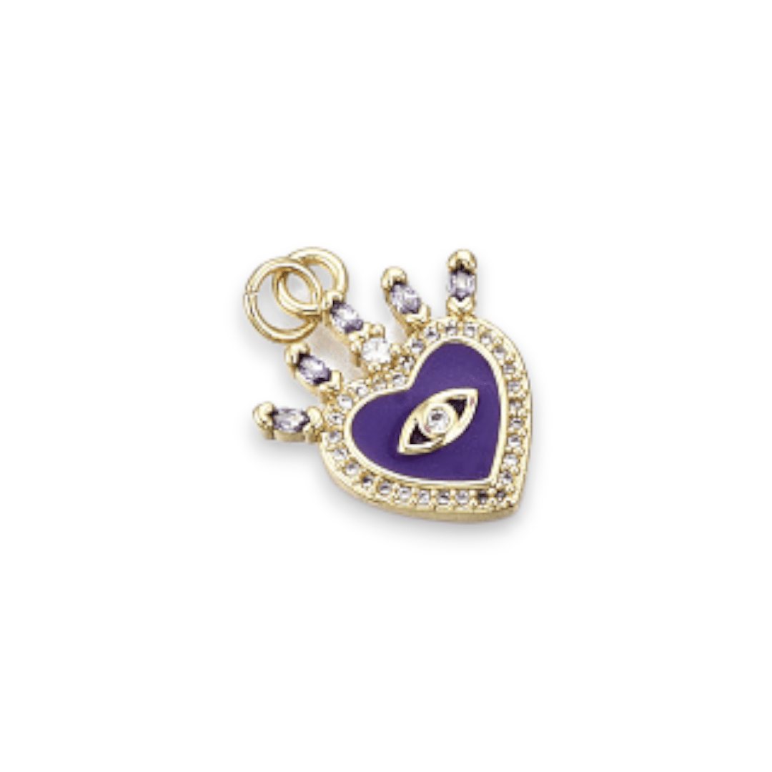 Dije esmaltado corazón ojo nazar 21 mm baño de oro / unidad4