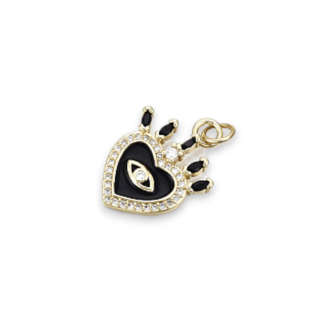 Dije esmaltado corazón ojo nazar 21 mm baño de oro / unidad3