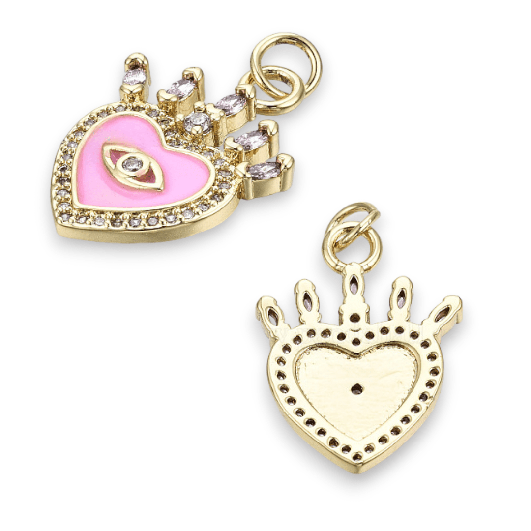 Dije esmaltado corazón ojo nazar 21 mm baño de oro / unidad2