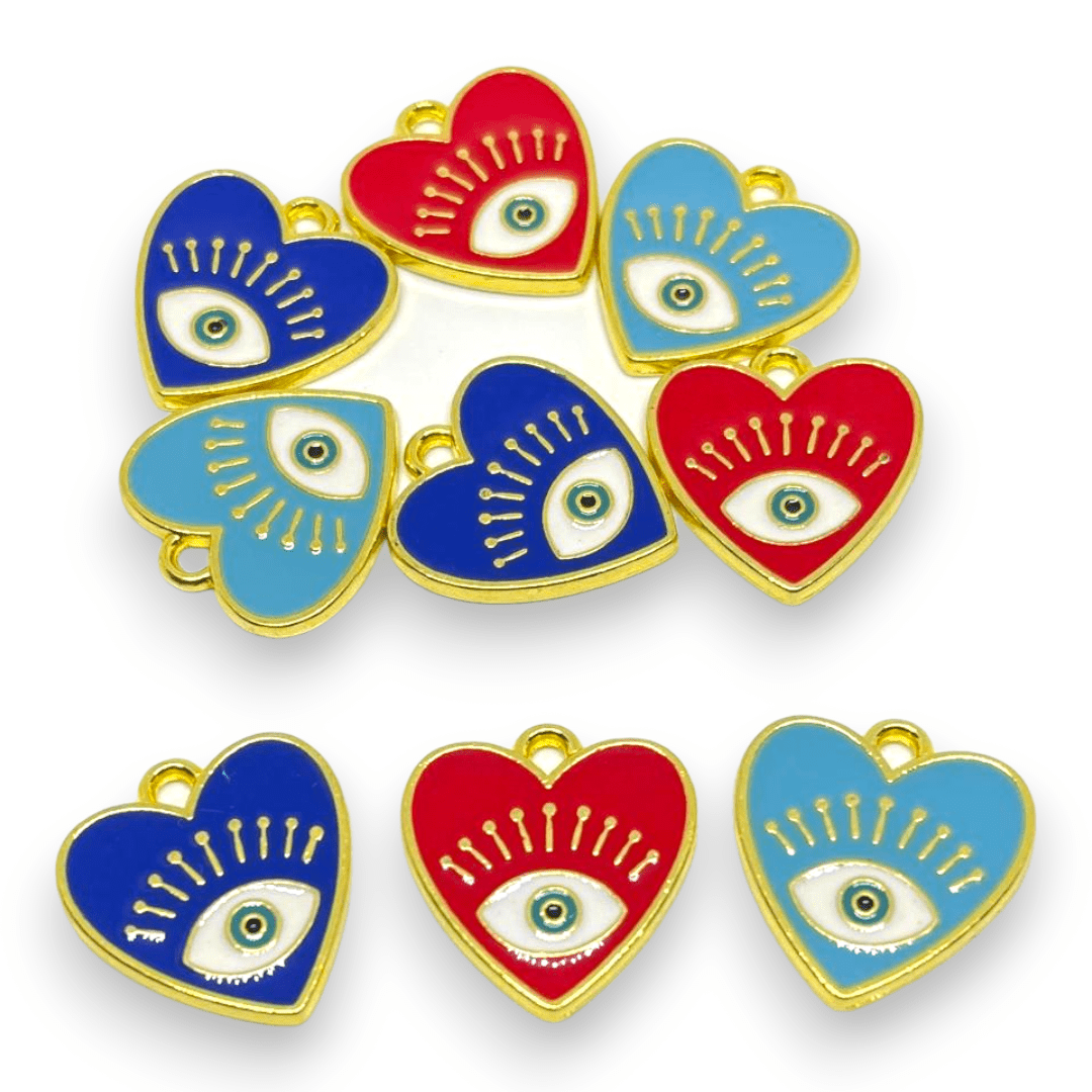 Dije esmaltado corazón ojo nazar baño de oro / unidad1