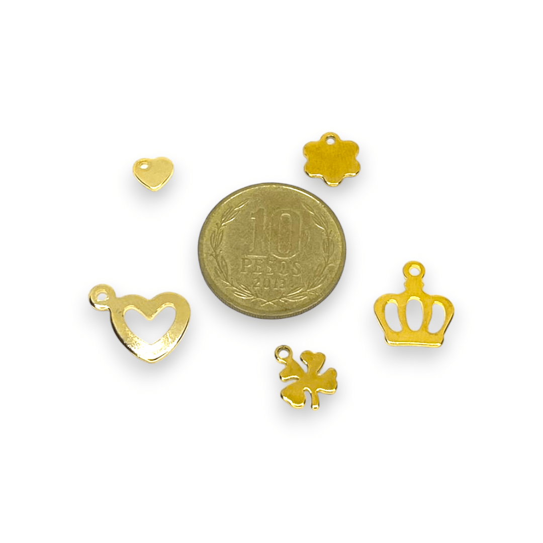 Dije colgante corazón corona trebol flor acero / unidad2