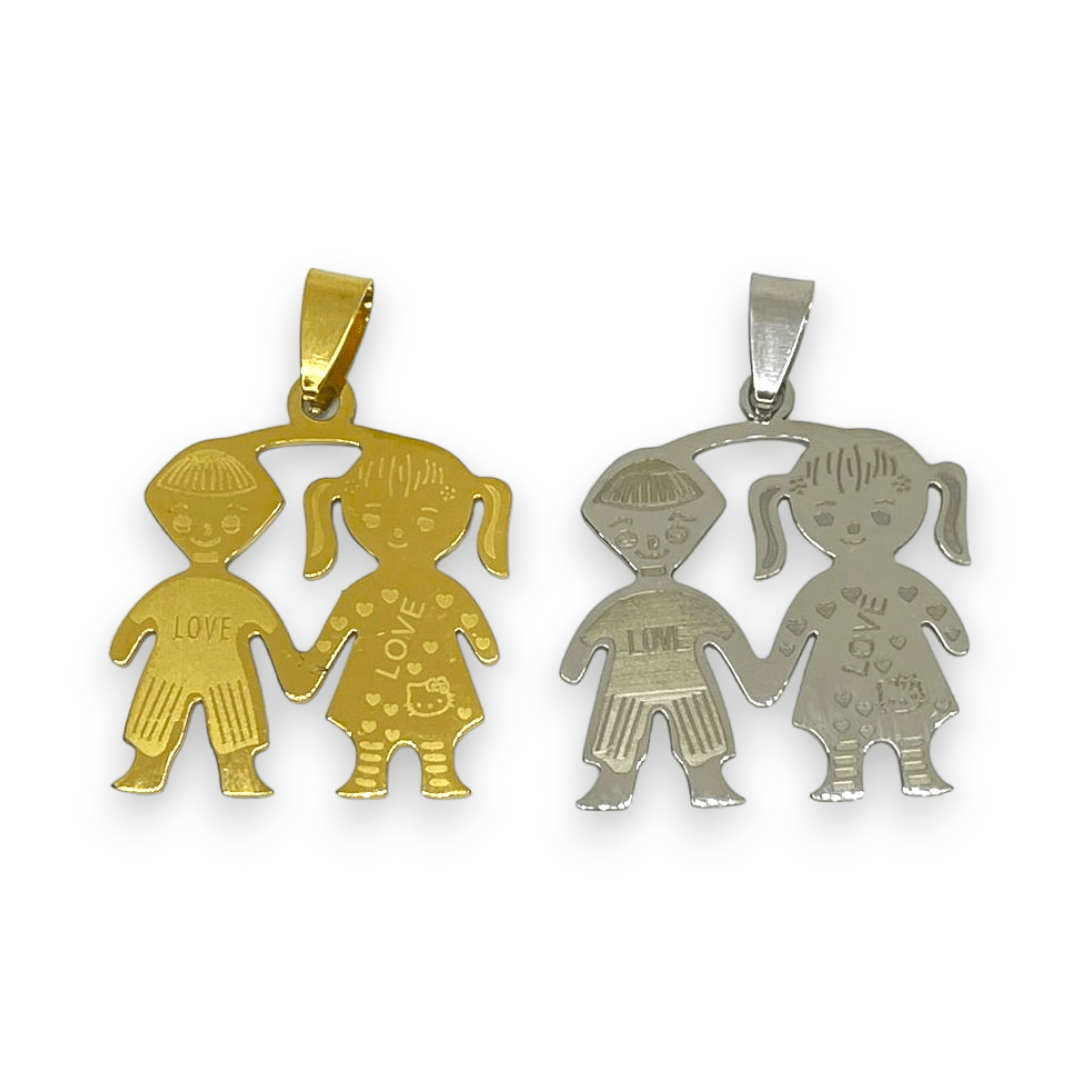 Dije colgante niño niña 30 mm acero dorado plateado / unidad1