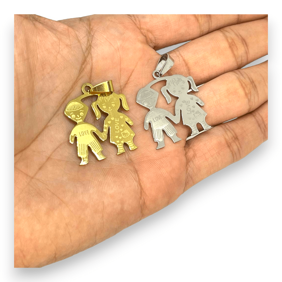 Dije colgante niño niña 30 mm acero dorado plateado / unidad2