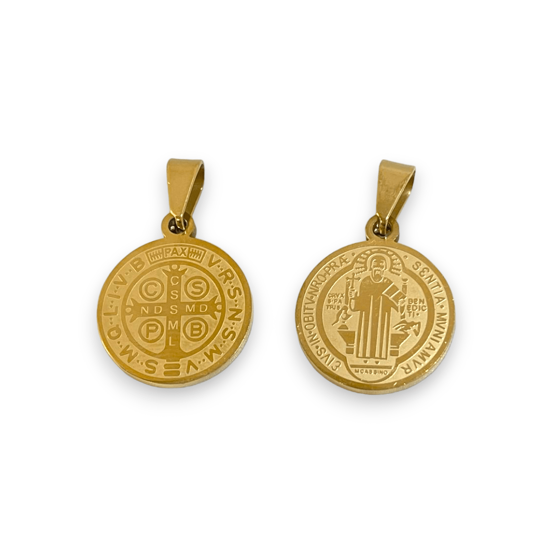 Dije colgante San Benito 22 mm acero dorado plateado / unidad2