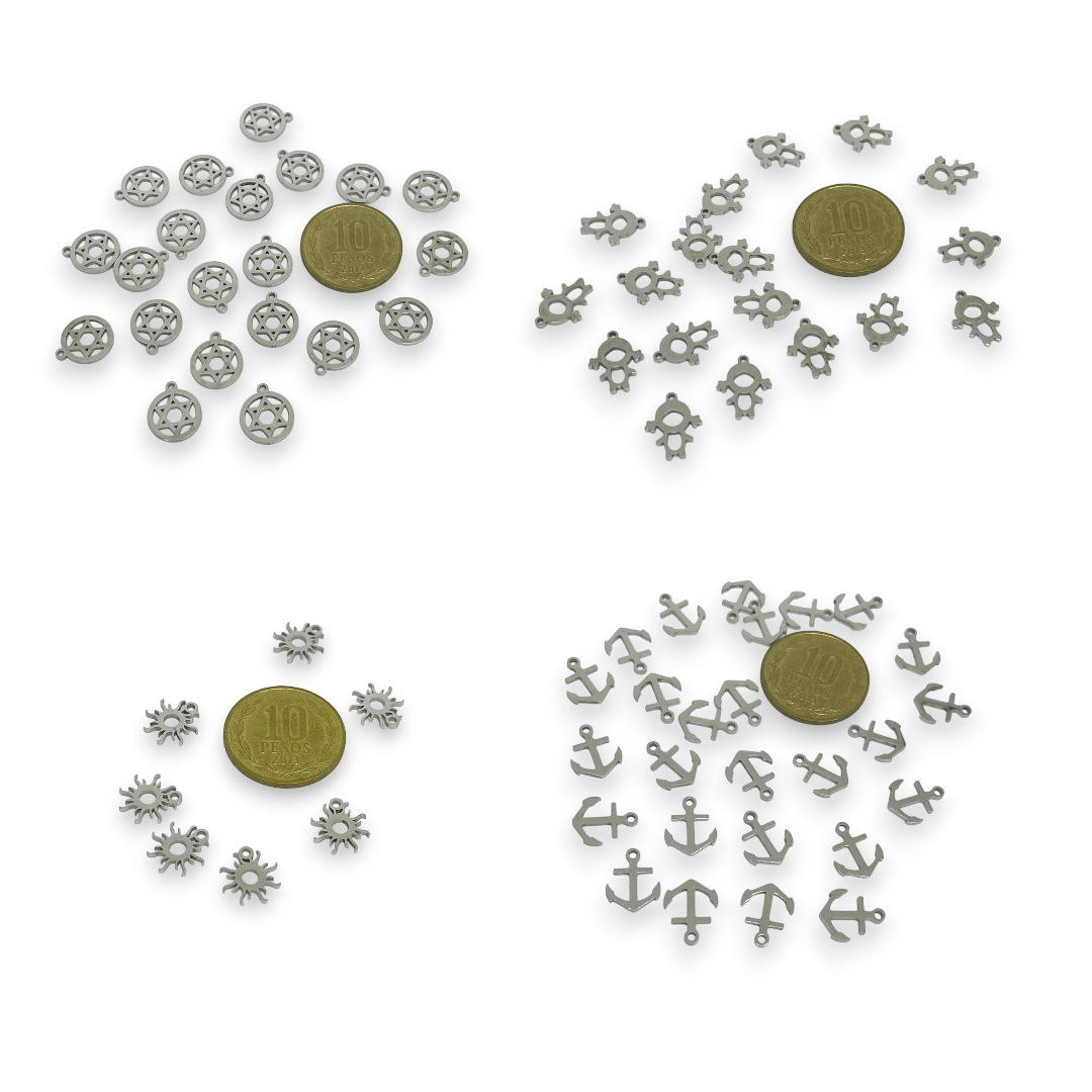 Mini dije colgante figuras surtidas 10-12 mm acero plateado / unidad11
