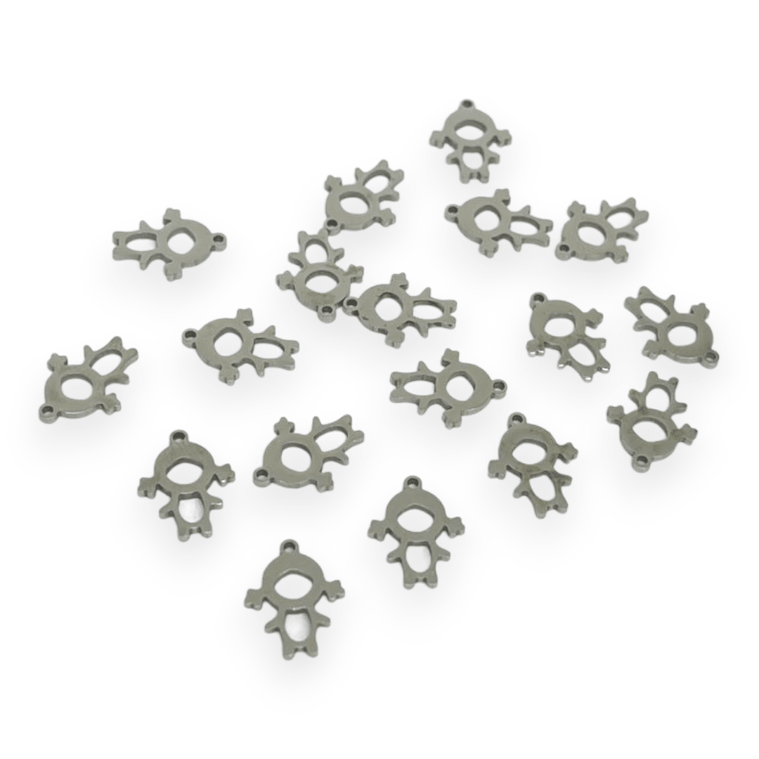 Mini dije colgante figuras surtidas 10-12 mm acero plateado / unidad8