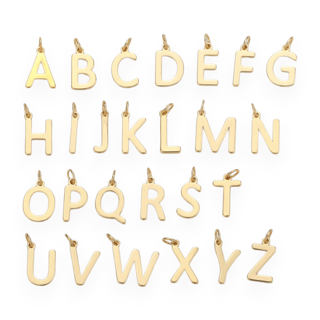 Letras colgantes abecedario 9 mm baño de oro / unidad1