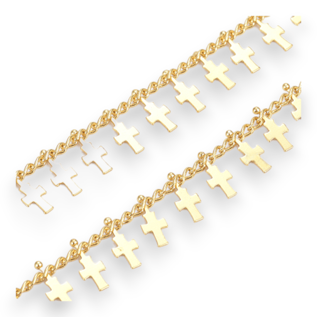 Cadena mini círculos cruces colgantes baño de oro / metro2