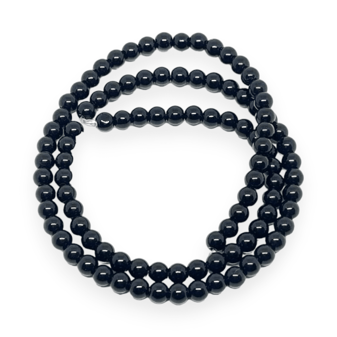 Sarta abalorios cuentas piedra onix negra brillante / tira1