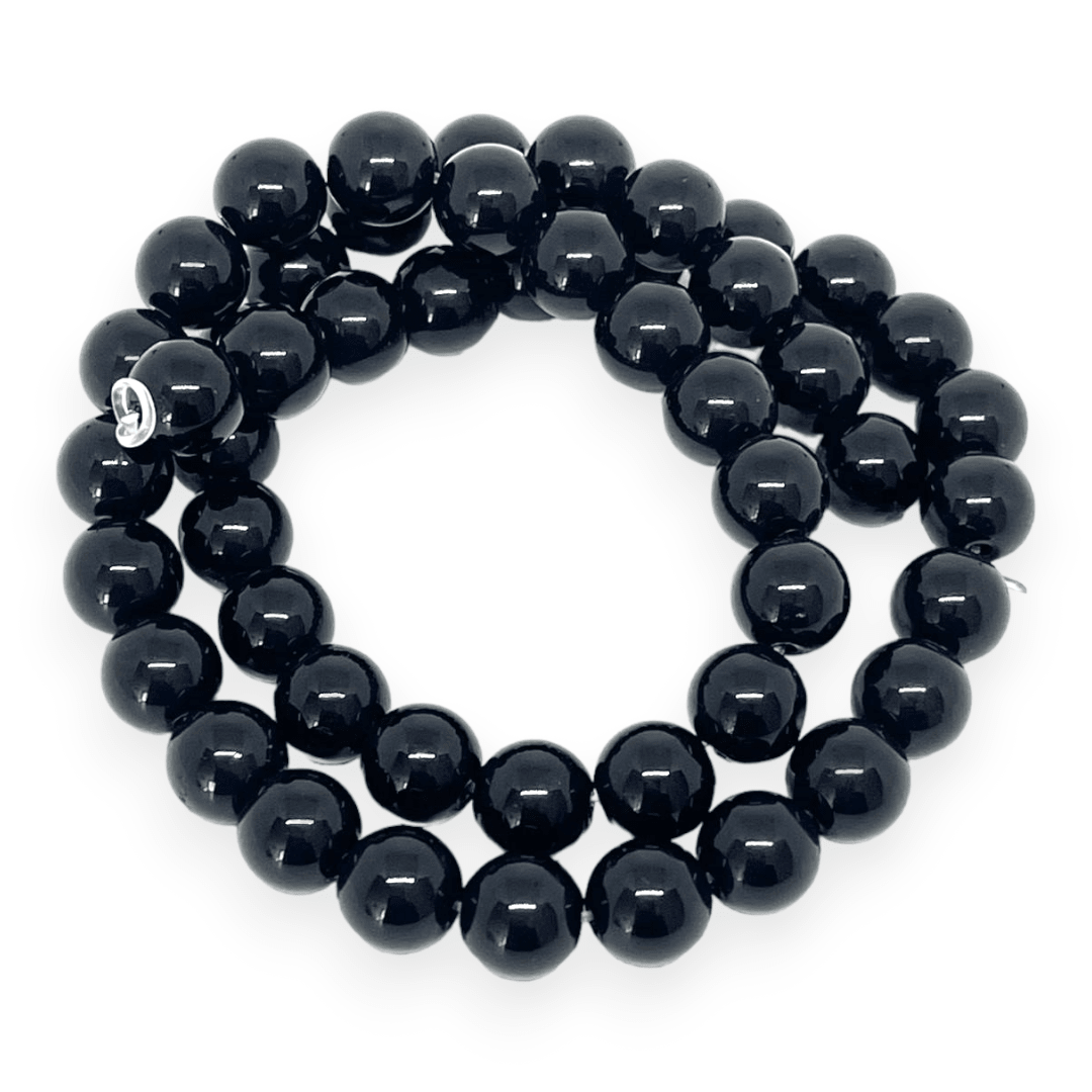 Sarta abalorios cuentas piedra onix negra brillante / tira3