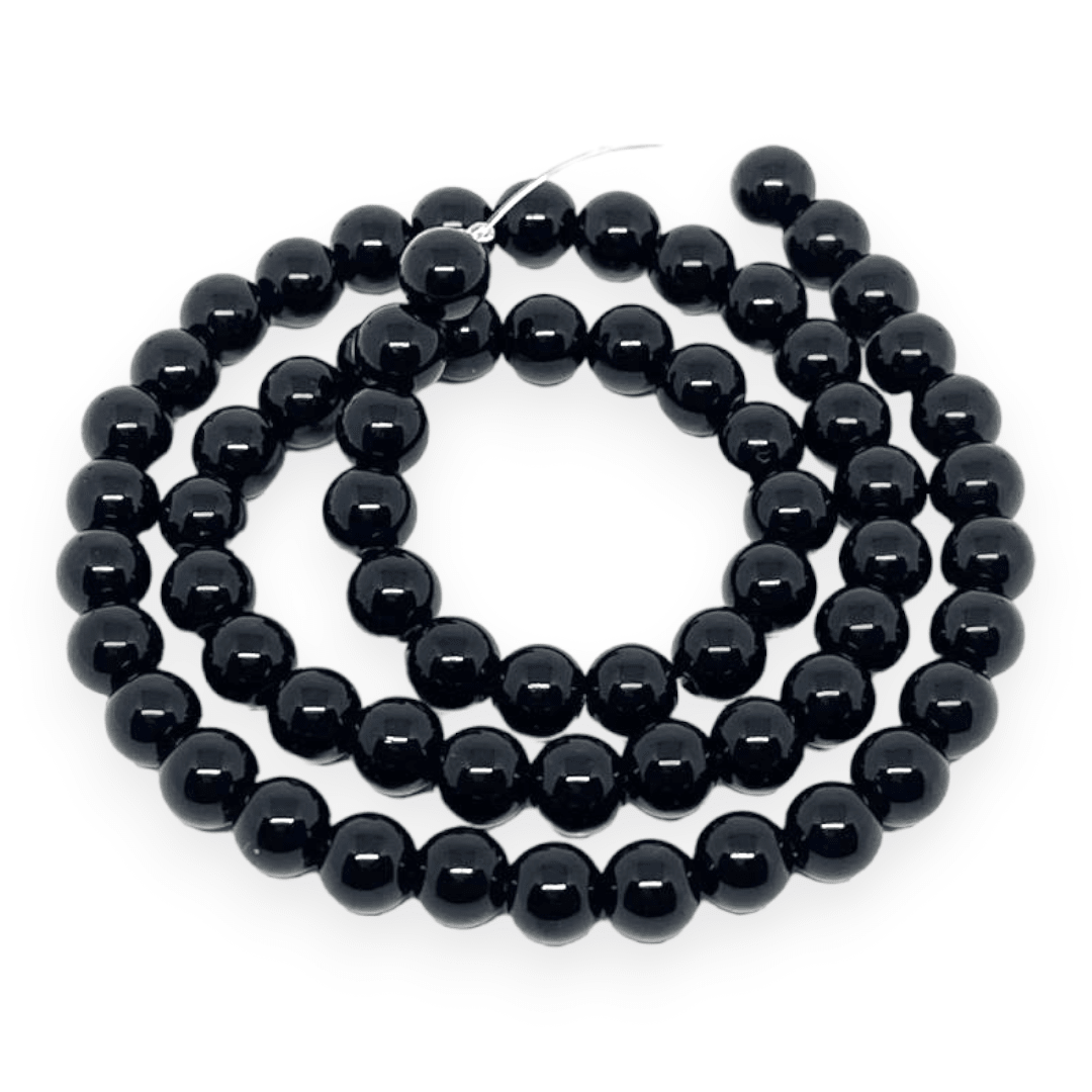 Sarta abalorios cuentas piedra onix negra brillante / tira2