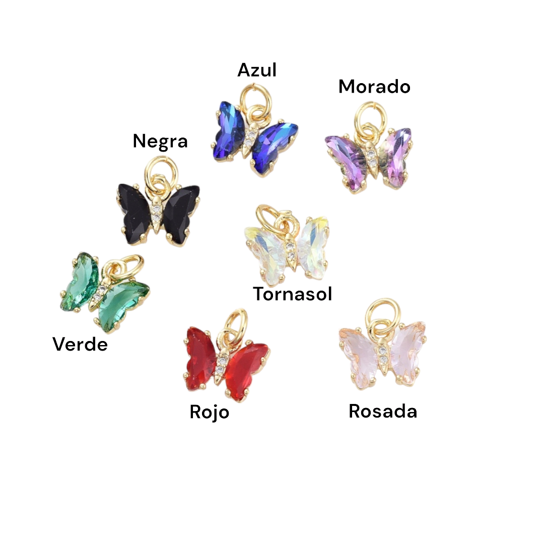 Dije colgante mariposas colores zircón baño de oro / unidad2