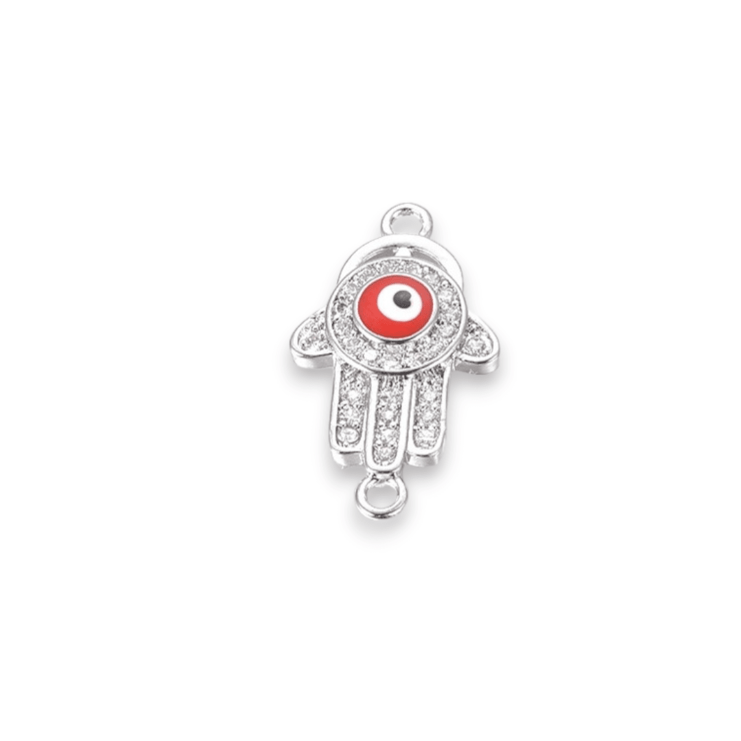 Dije conector hamsa nazar ojo turco baño de platino / unidad6